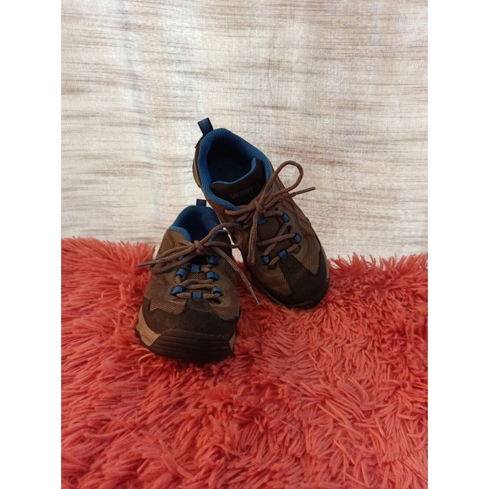 Boys Merrell Activelaw Grip Leather/Mesh Hiking Sneakers Blue/Gray Size 13.5M